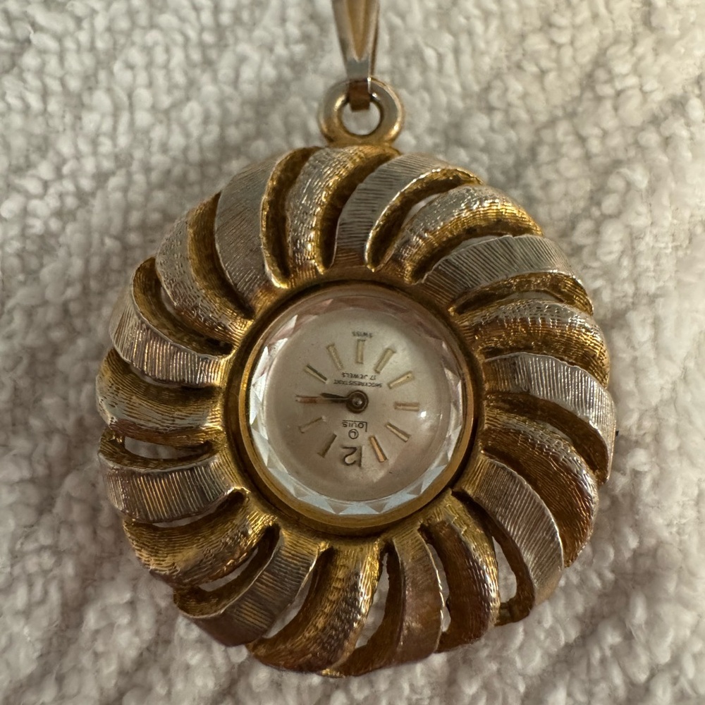 Vintage Gold & Silver Tone Swirl Pendant Watch Necklace